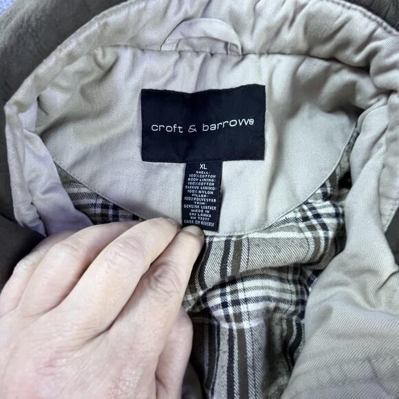 Croft & Barrow Jacket Mens XL Khaki Flannel Lined Canvas Field Chore Coat - Picture 3 of 7